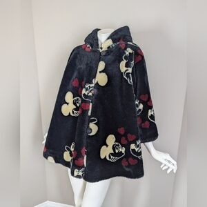 Vintage 90s Disney Mickey Minnie Faux Fur Hooded Jacket Hearts Plush Coat S